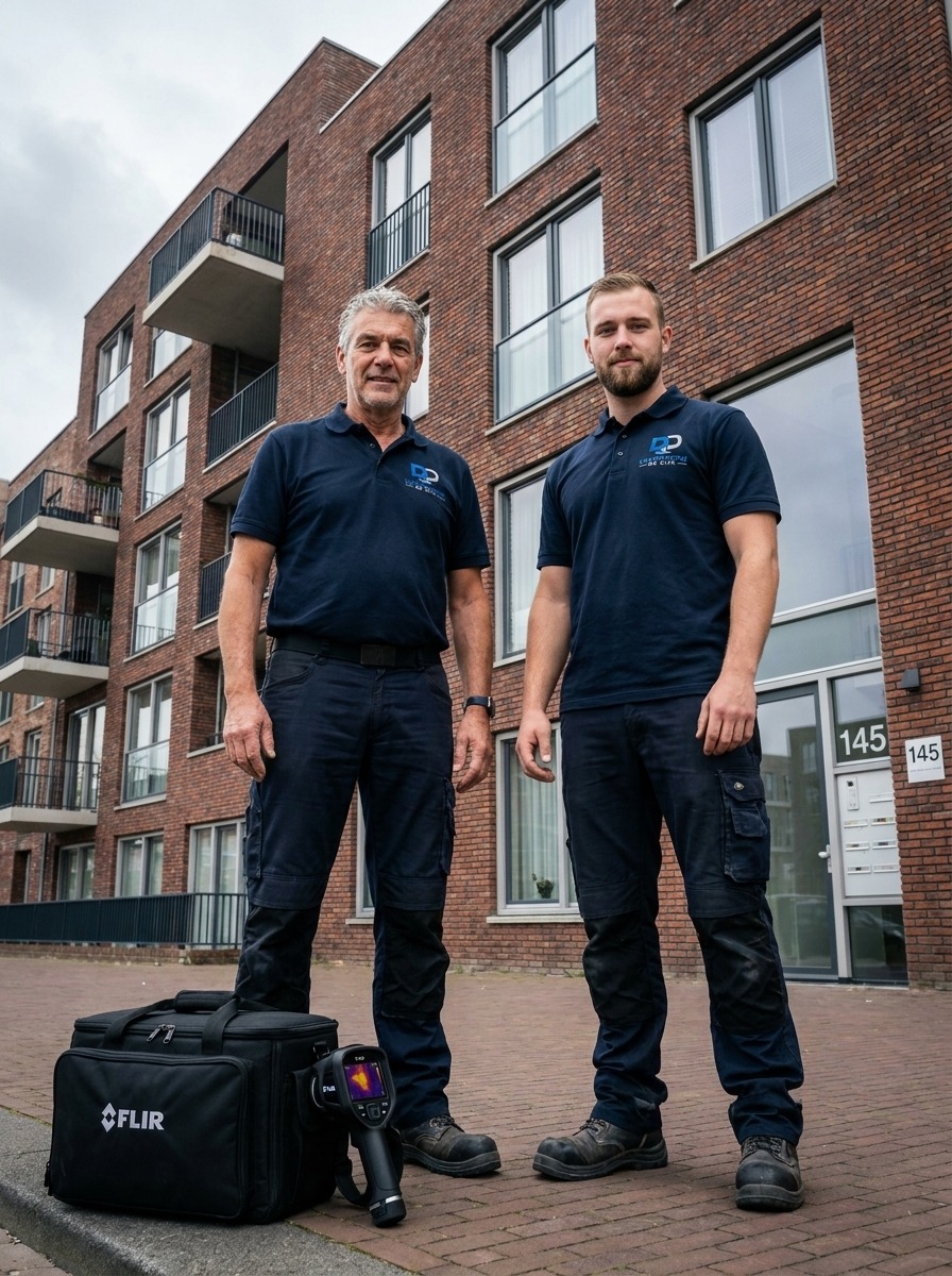 Specialisten van Lekdetectie De Dijk met FLIR meetkoffer voor woning